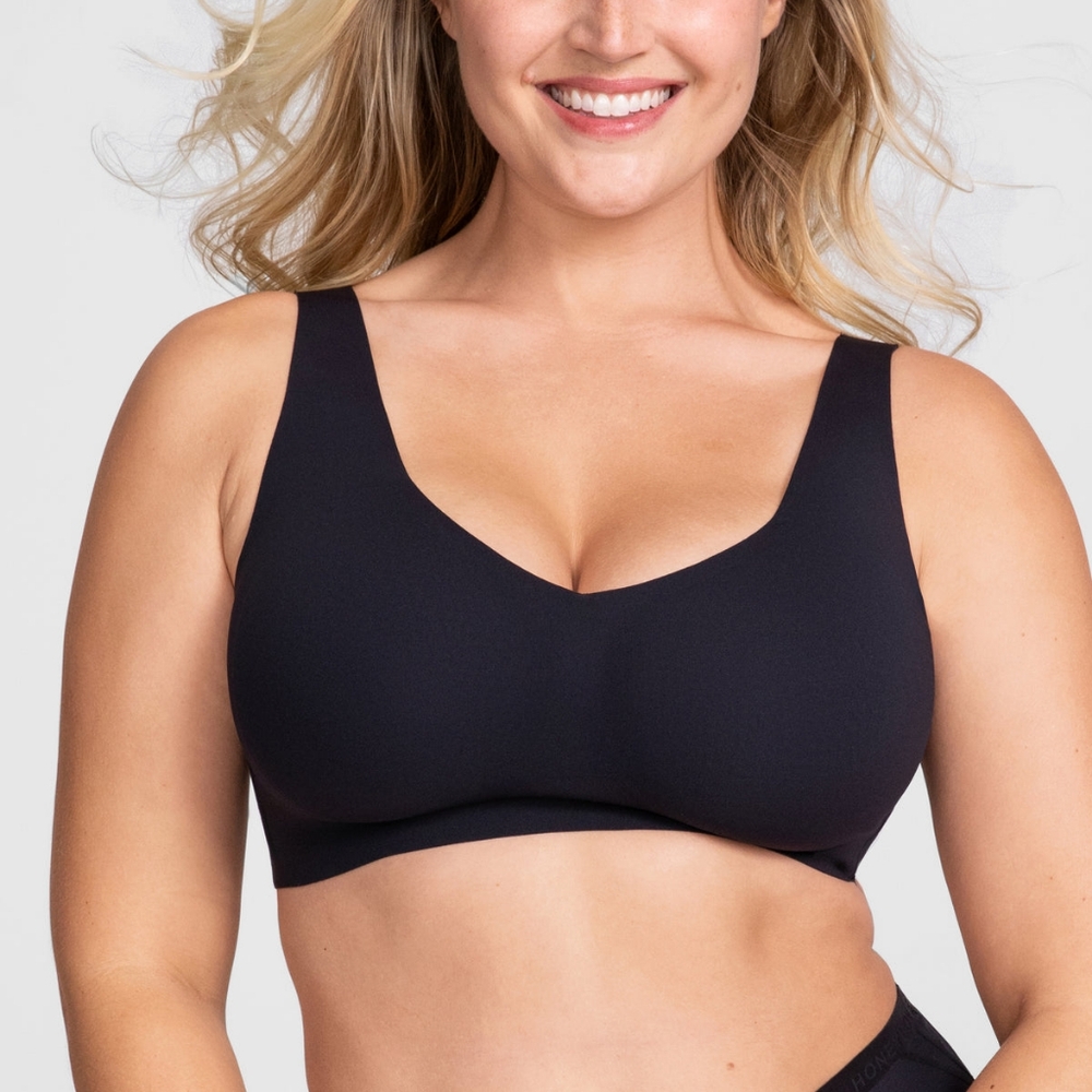 Honeylove Black Unlined Wireless V-neck Bra vamp black size 2X